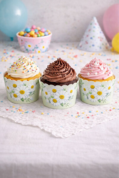 NEWPARİ Papatya Temalı Cupcake & Muffin Kek Kalıbı Fırında Dağılmaz (25'li adet)