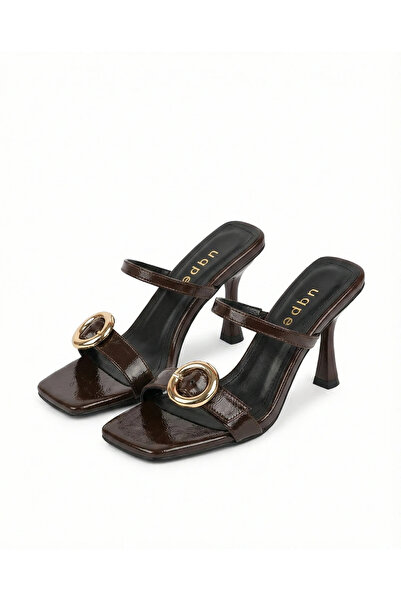 uqpe Talya Gold Halka Tokalı Kadeh Topuklu Terlik - KAHVE KIRIŞIK