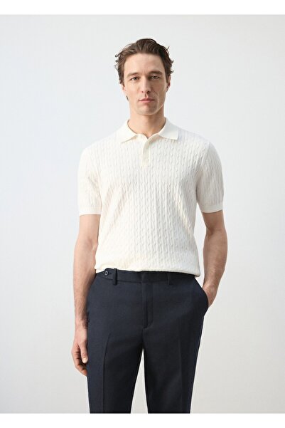 MANGO Man %100 pamuk örgü desenli triko polo gömlek