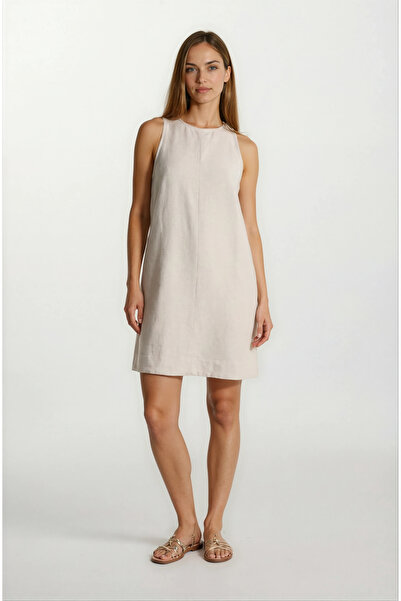 Spazio Richman Yuvarlak Yaka Kolsuz Elbise BEJ