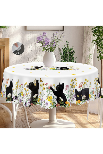 Choice Round(152)cm M041 1 Piece of Kitten Themed Printed Tablecloth, Country...