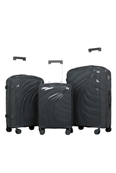 POGAGO Unbreakable 3 Piece PP Luggage Set Hard Shell Suitcase Cabin Medium La...