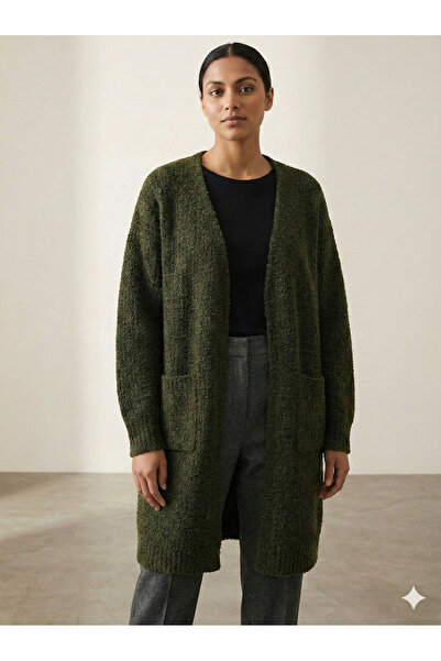 Lunleni Women's Pocketed Knitwear Boucle Cardigan