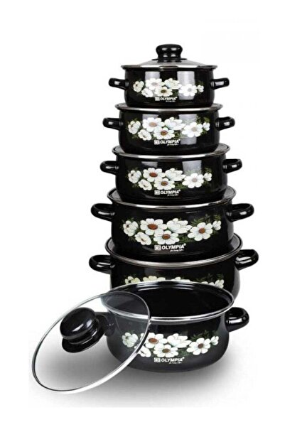 Olympia Premium 10 Piece Casserole Pot Set, Enamel Coated Cookware with Transparent Glass Lids, Scra