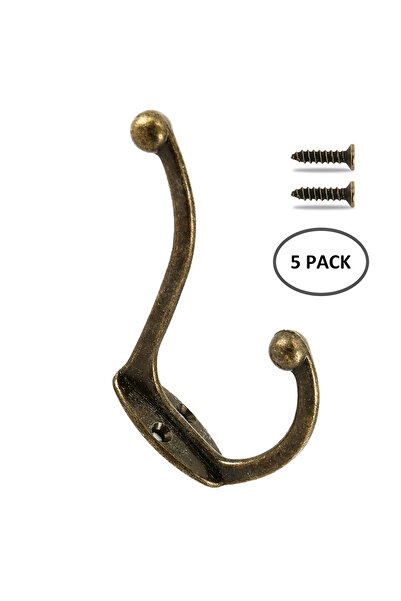 Choice 5PCS Ancient copper 5Pcs Coat Hooks Wall Mounted Dual Coat Rack Retro ...