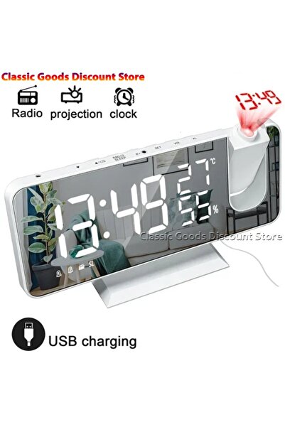 Choice1 WHITE LED Screen Digital USB Wake Up FM Radio Time Projector Week Tab...