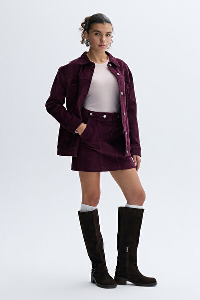 Mudo Velvet Textured Mini Skirt with Belt Detail