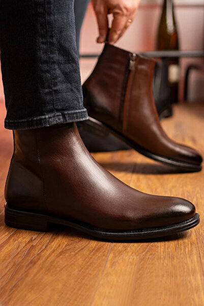 BENGAL 100% Genuine Leather Brown Cowboy Model Chealse Men's Boots