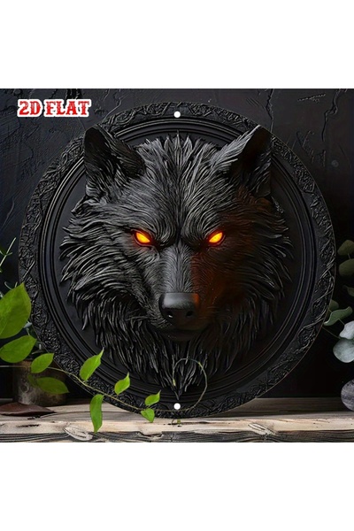 Choice Round 20X20CM 2D Flat, 1pc Gothic Wolf Portrait Metal Tin Sign - Fiery...
