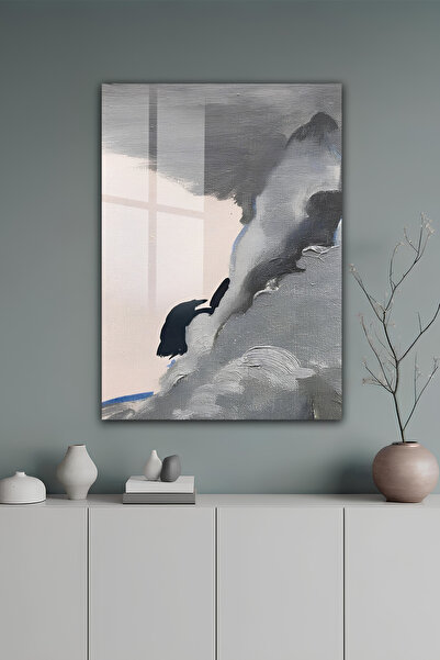 kutuTR Minimalist Gri ve Siyah Tonlu Soyut Sanat Tasarımlı Temperli Cam Tablo...