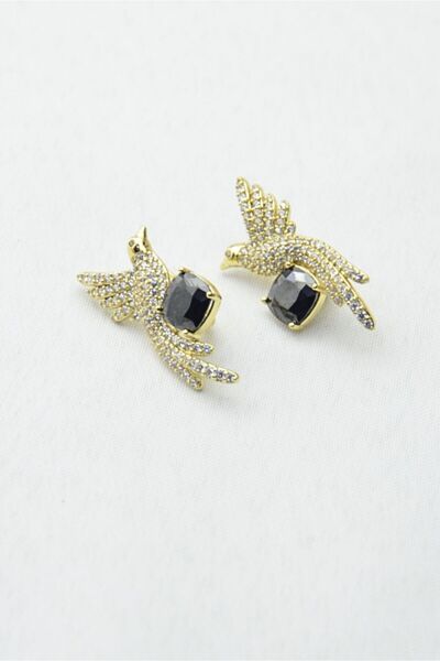 Osha Aksesuar Gold Color Zircon Stone Bird Figured Dangle Earrings