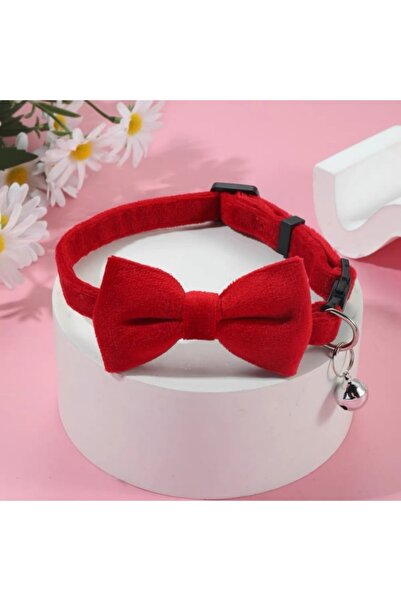 Choice3 طوق قطط أحمر مخملي مخمل لون سادة بفيونكة، مزود بإبزيم أمان وجرس، مضاد...