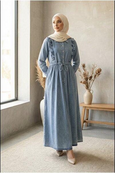 lavrisa Kadın Düğmeli Bağcıklı Kot Elbise