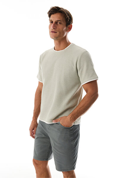 Mudo Men's Green Gray Crew Neck Short Sleeve Sweatshirt