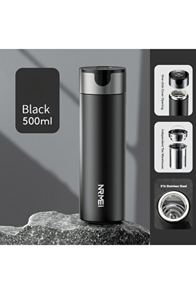 Choice1 قارورة ماء حرارية سوداء سعة 500 مل (0.5 لتر) معزولة حرارياً، سهلة الف...