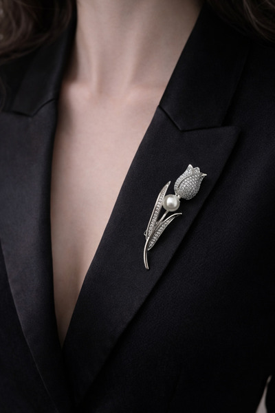 SENTİA ACCSSESORY Lale Broş inci detaylı gümüş renk