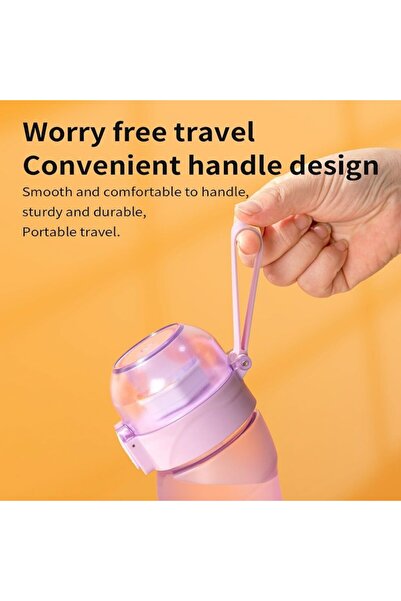 3E CHOICE Everybody Everyday Everywhere Sticlă de apă portabilă cu capsule de aromă, 0 calorii și fără zahăr, durabilă, de 650 ml, fără BPA, pentru hidratare și motivație în sport, roz transparent.