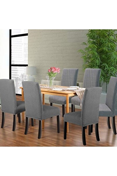 RABY Set of Elastic Chair Covers, 6 Chairs HS04, Gray, 55 x 45 cm