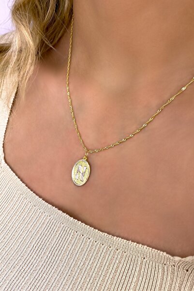 Altınaşkı Singapur Zincirli Nostaljik Harf Altın Kolye