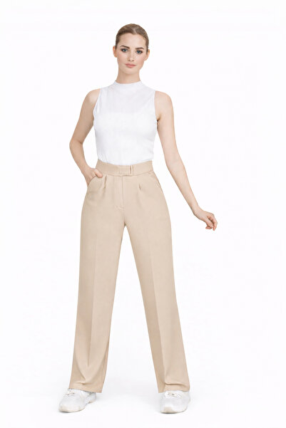 ModaAzen Beige Lycra Velcro Closure Women's Palazzo Trousers
