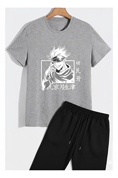 PENTHİLUS Men's Anime Printed Top-Bottom Set - Men's Relaxed Fit Two-Piece Se...