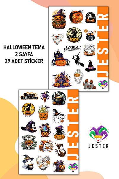 Jester Hallowen Temalı 2'li Sticker, Çıkartma, Günlük, Ajanda, Planlayıcı, Bu...
