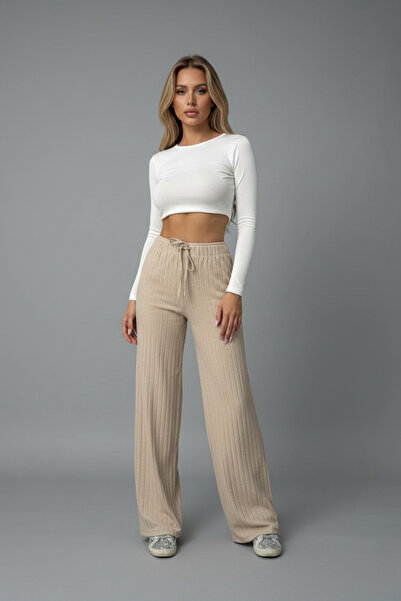 İntive Lingerie Women's Elegant Textured Casual Trousers