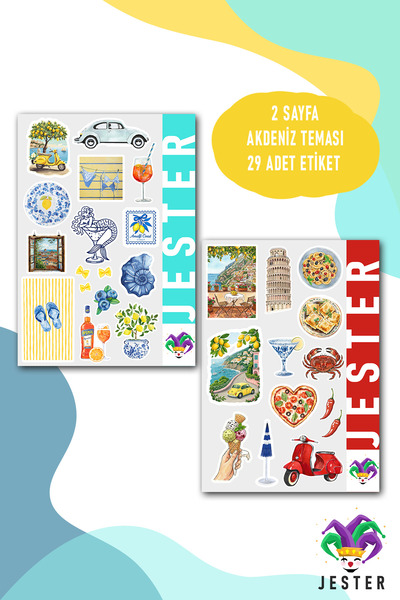 Jester Akdeniz Temalı 2'li Sticker, Çıkartma, Günlük, Ajanda, Planlayıcı, Bul...