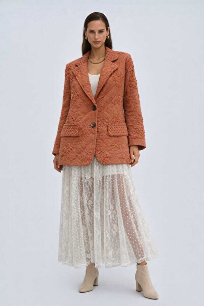 CES.İZ Kadın İtalya İthal Kapitone Blazer Ceket Oversize İşlemeli Şık Mevsiml...