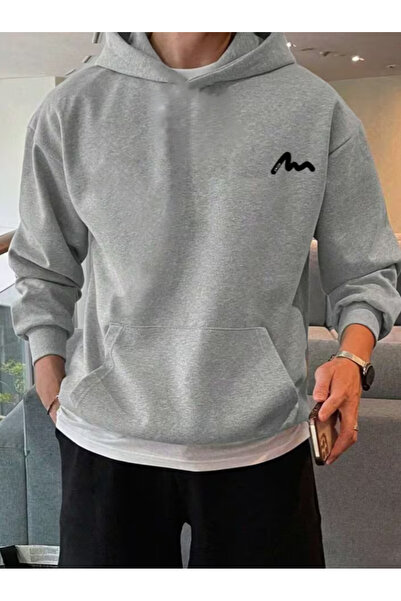 Oceanwear Minimal Printed Hooded Pocket Plain Gray Sweatshirt