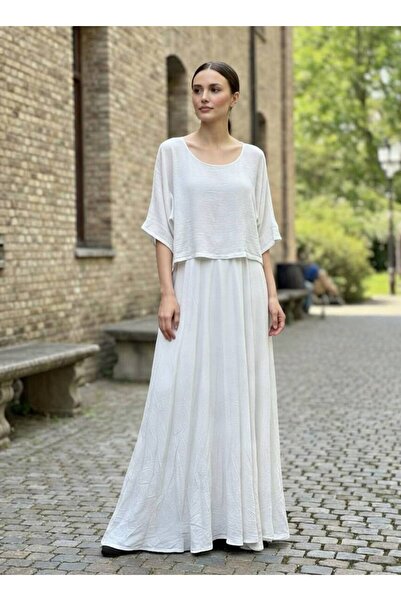 Rabiossa Women's Imported Linen Double Layer Casual Maxi Dress