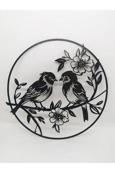 baretepro Decor perete 3d model PASARI PE RAMURA INFLORITA, 25x25 cm, negru, ...