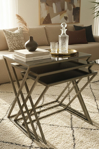 Mobievim Venedik Eskitme Bakır Metal Ayaklı Bronz Aynalı Zigon Sehpa – Modern...