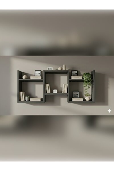 Çamsan Rafixa Antrasit Üçlü Simetrik Duvar Rafı - Modern Kitaplık ve Estetik ...