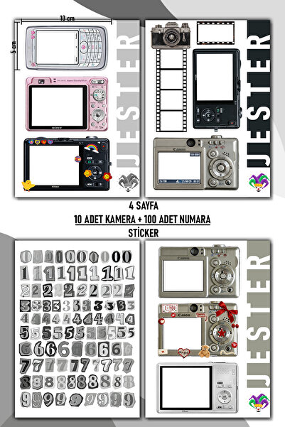 Jester Kamera Temalı ve Numaralı Sticker, Çıkartma, Günlük, Ajanda, Planlayıc...