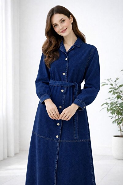 hiramir Kadın Günlük Şık Kuşaklı Denim Kot Elbise YZ2605
