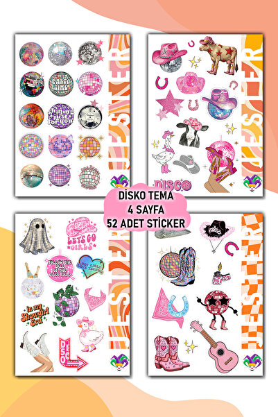 Jester Disko Temalı 4'lü Sticker, Çıkartma, Günlük, Ajanda, Planlayıcı, Bulle...