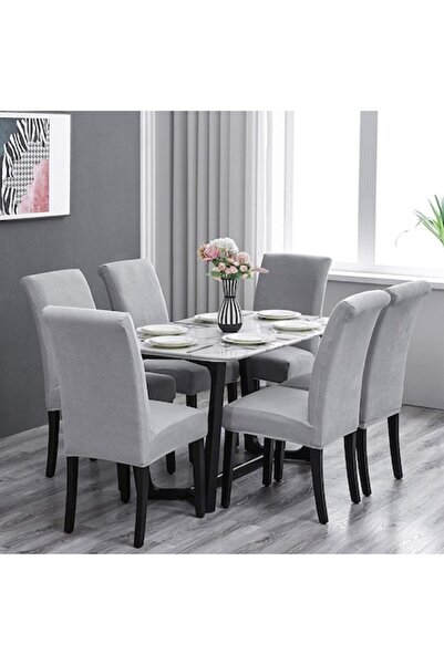 RABY Set of Elastic Chair Covers, 6 Chairs HS15, Light Gray, 55 x 45 cm