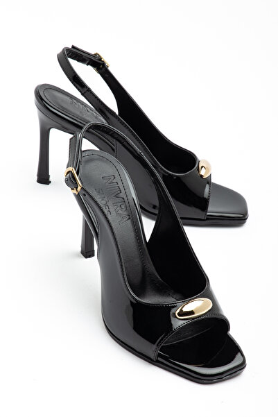 ELEVAM Women's Patent Leather Buckle Detailed Heeled Shoes