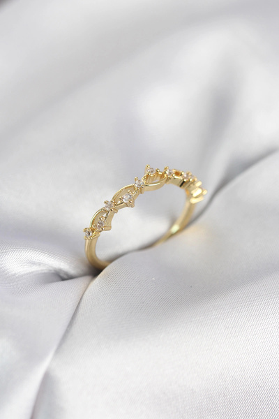 shopwave خاتم نسائي من حجر الزركون بلون ذهبي نحاسي