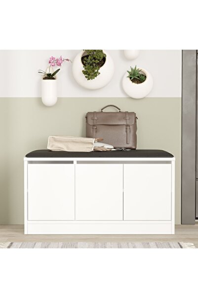 Empressco Puflu Ayakkabılık 3 Kapaklı Dolap 90cm Beyaz, Şık ve Kullanışlı Dep...