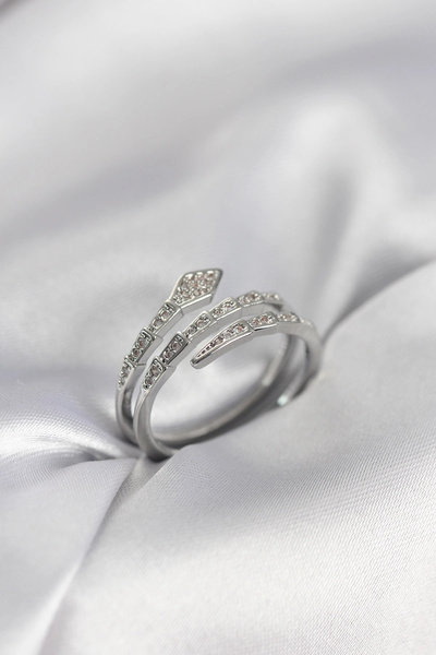 shopwave خاتم نسائي موديل ثعبان فضي اللون مرصع بحجر الزركون