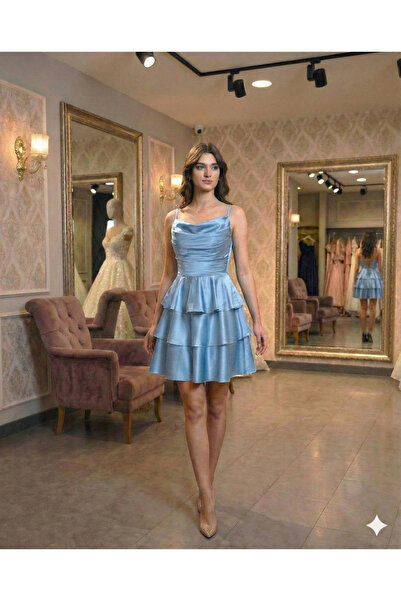 gry wear Kadın Saten Sırt Dekolteli Kısa Abiye Elbise