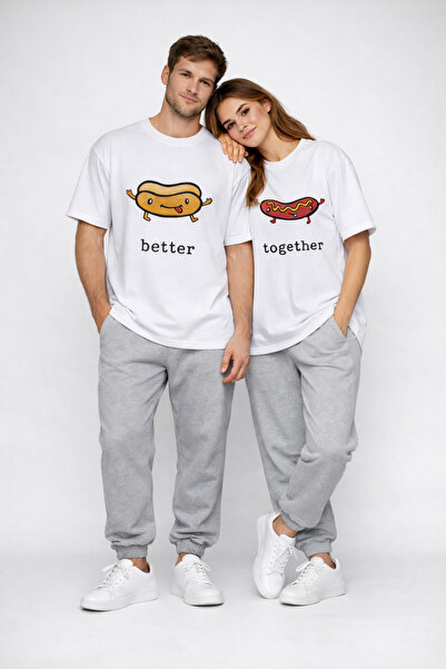 NEVERMIND Better Together Printed Lover's Matching Couple T-Shirt Oversize Un...
