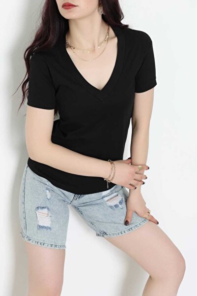 IŞILDA FASHION Βαμβακερό μπλουζάκι με λαιμόκοψη V