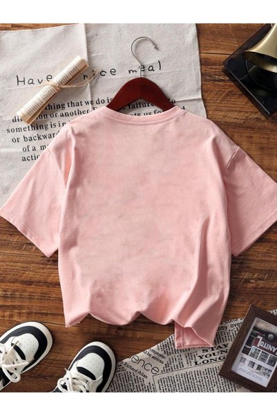 WESTİMO Women's Pink Clover Flower Printed Oversize T-Shirt