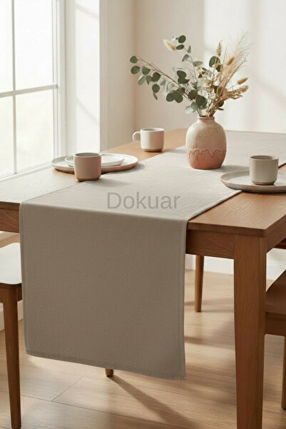 Dokuar Kadife Dokulu Premium Taş Rengi Düz Polyester Masa Runner 40x200