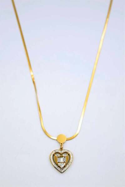 GARENTAS قلادة على شكل قلب من حجر الرغيف الفرنسي - ذهبي
