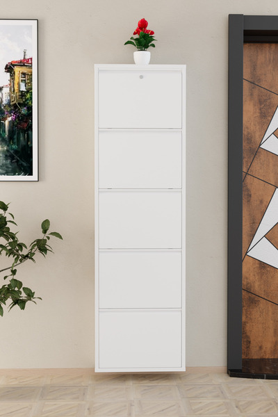 Empressco Şık 5 Kapaklı Metal Ayakkabılık, Beyaz Renkli ve Kullanışlı Tasarım