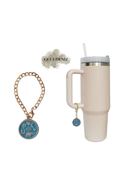 GECEDENİZ Thermos Handle Charm Accessory Ornament Blue Round Lucky Fortune